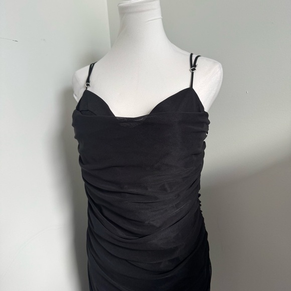 Zara Black Ruched Midi Dress NWT | Cocktail Evening Party Slip XL - Picture 6 of 10
